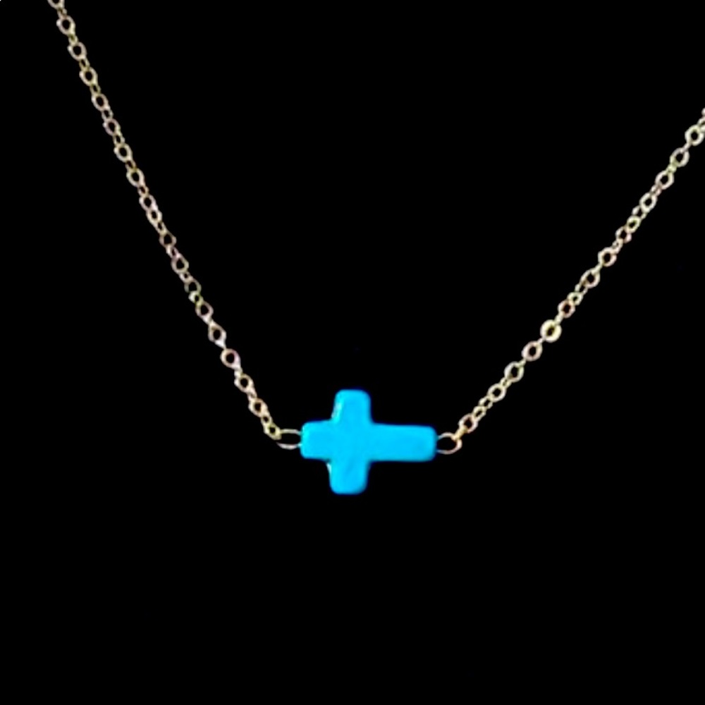 Turquoise Cross Set, Hand made, gold plated